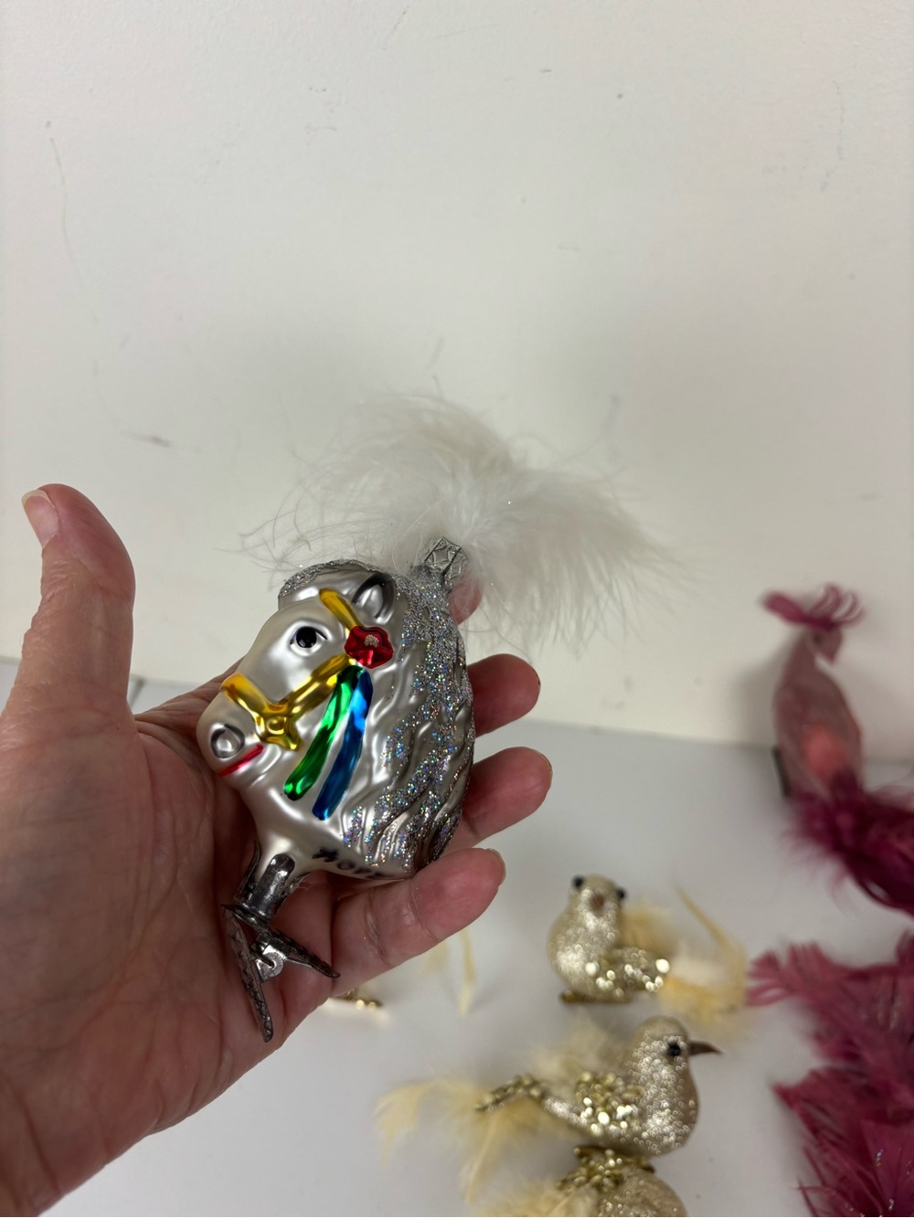 VTG Decorative Feathered & Glass Bird Ornaments - Gold, Cream & Burgundy-14pc - Picture 16 of 16